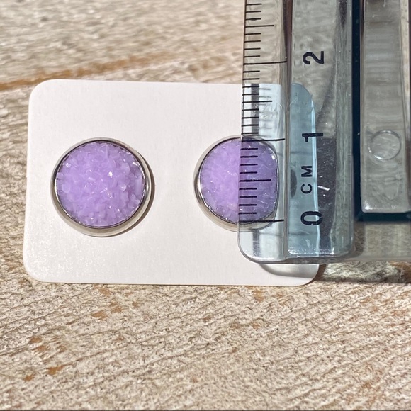 3 for $15 Purple Solid Druzy Silver Studs Earrings - Picture 4 of 4
